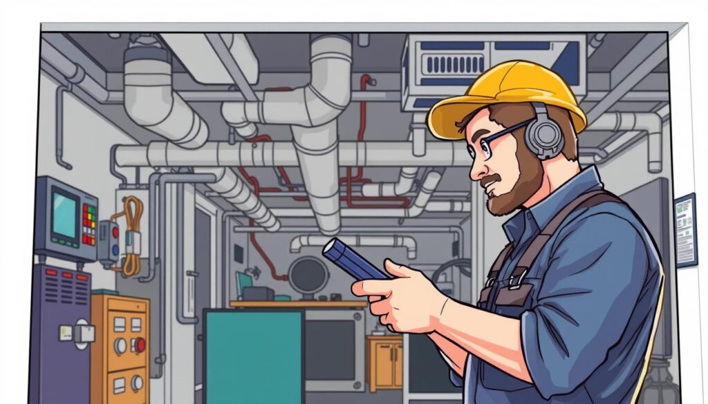 A comprehensive HVAC inspection process unfolds in a well-lit commercial space. In the foreground, an HVAC technician meticulously examines the system's components, using specialized tools to assess functionality and detect any issues. The mid-ground reveals the intricate network of ducts, vents, and controls that regulate airflow and temperature. In the background, the space is organized and clean, allowing for easy access and thorough inspection. Soft, natural lighting illuminates the scene, creating a professional and informative atmosphere. The overall composition conveys the importance of a thorough, detail-oriented HVAC inspection to ensure optimal performance and energy efficiency.
