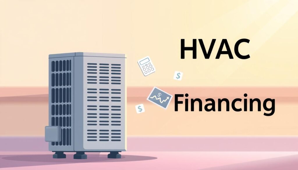 A modern, minimalist illustration of HVAC financing options. In the foreground, a sleek, high-efficiency air conditioning unit stands prominently, its clean lines and muted colors conveying a sense of sophistication. In the middle ground, a series of financial icons - a calculator, a dollar sign, a graph - float alongside the AC unit, suggesting the various financing methods available. The background is a soft, blurred gradient, allowing the focal elements to stand out. The overall scene is lit by a warm, natural light, creating a welcoming and accessible atmosphere. The composition is balanced and visually appealing, inviting the viewer to explore the available HVAC financing options.