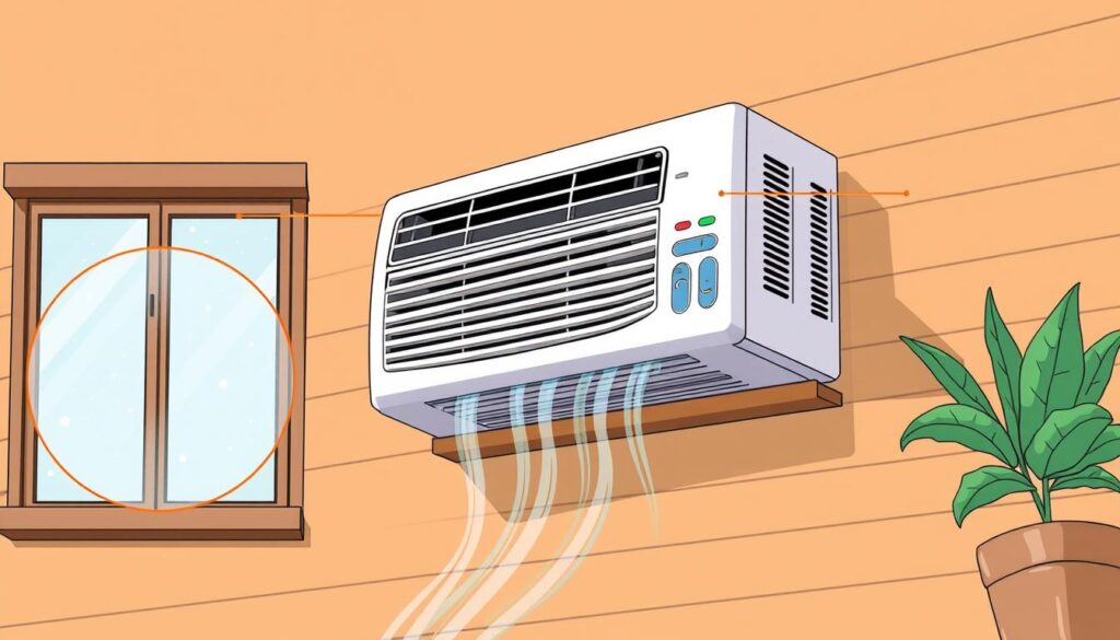 Generate an image of the Midea 8,000BTU U-Shaped Air Conditioner, focusing on its U-shaped design that allows for window operation while installed.