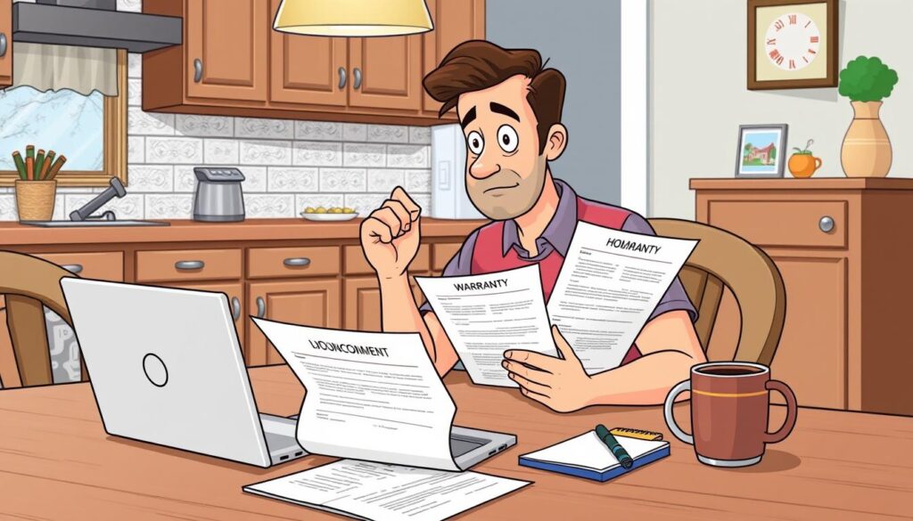 Image of a homeowner comparing warranty documents