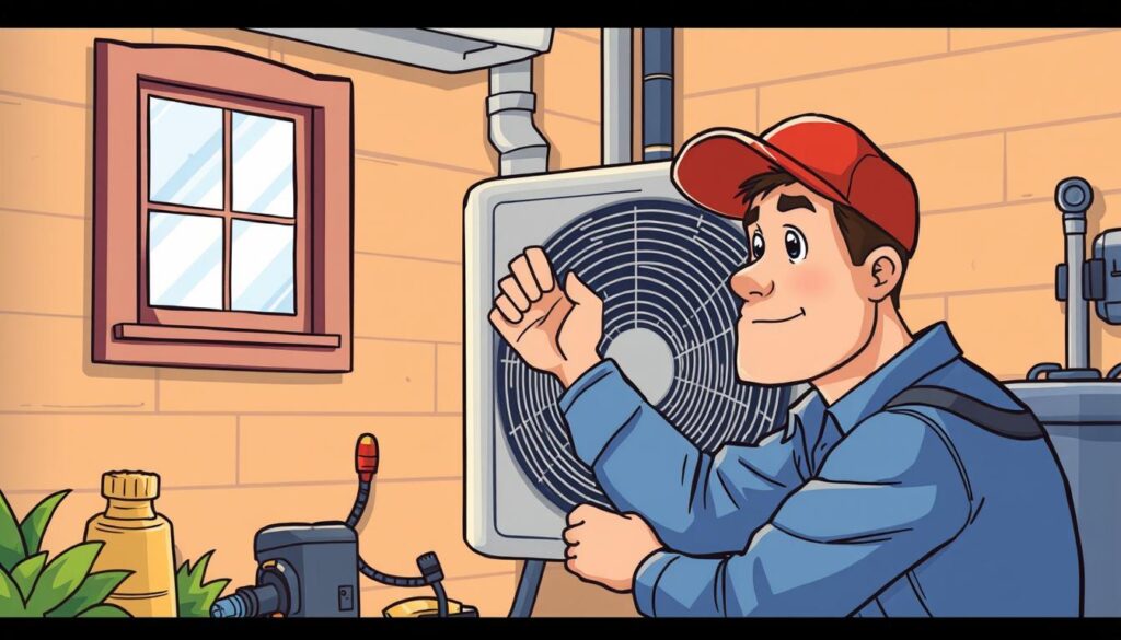 Image of a professional HVAC technician inspecting an AC unit