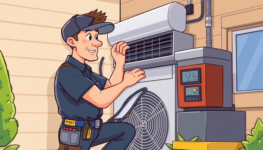 Image of a professional HVAC technician inspecting an air conditioning unit