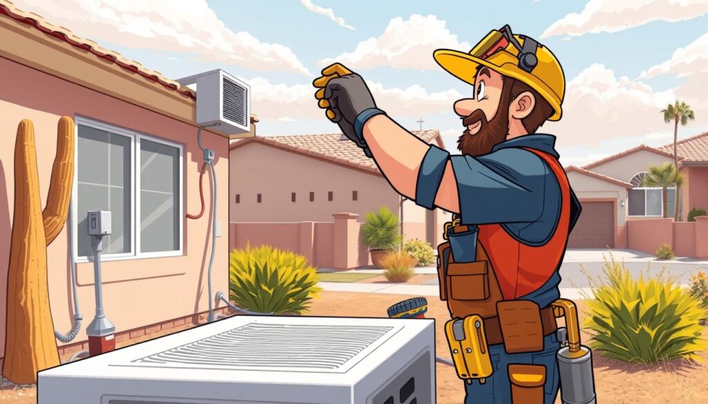 Image of a technician performing an emergency AC repair in Arizona