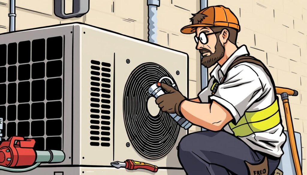 Image of a technician recharging an AC unit with Freon