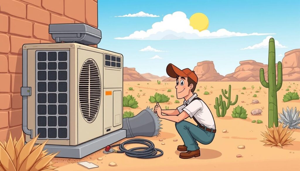 Image of a technician repairing an air conditioning unit in Arizona