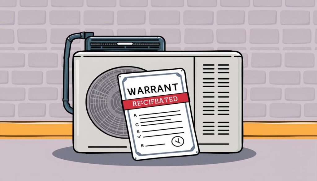 Image of an air conditioning unit with a warranty certificate