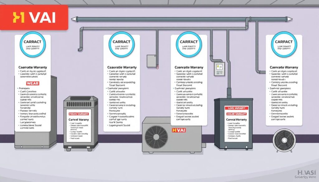 Image of various HVAC systems with warranty information